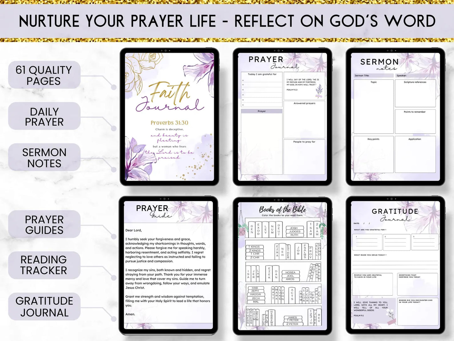📖 5 Beautiful Prayer Journals - Digital Download Bundle