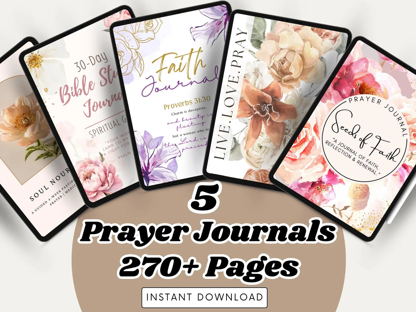 📖 5 Beautiful Prayer Journals - Digital Download Bundle